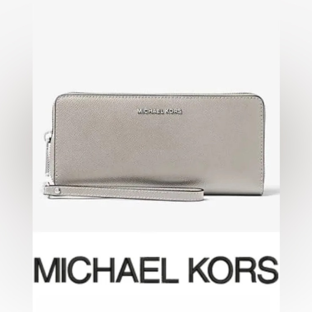 Michael Kors Large Continental Pearl Gray  Wristlet Wallet